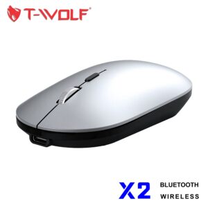 T-WOLF X2 Wireless Dual-Mode Mouse (Bluetooth + 2.4GHz) | Rechargeable | Silent & Ergonomic | Grey